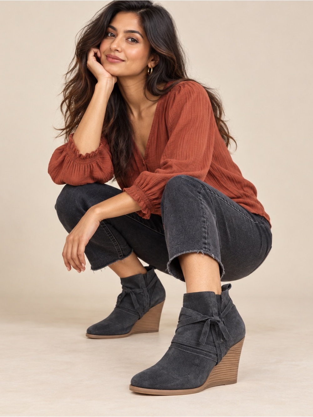 Diba Wrap Around Distressed Suede Leather Wedge Booties Size 8.5